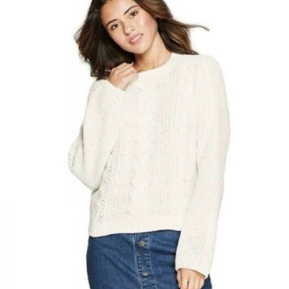 Universal Thread Sweaters - CREAM Cableknit Crop Sweater S Braided Soft Universal Thread Chenille Crew Neck